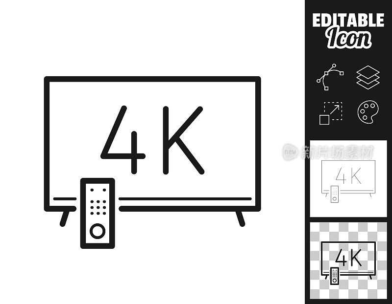 4 k电视。图标设计。轻松地编辑